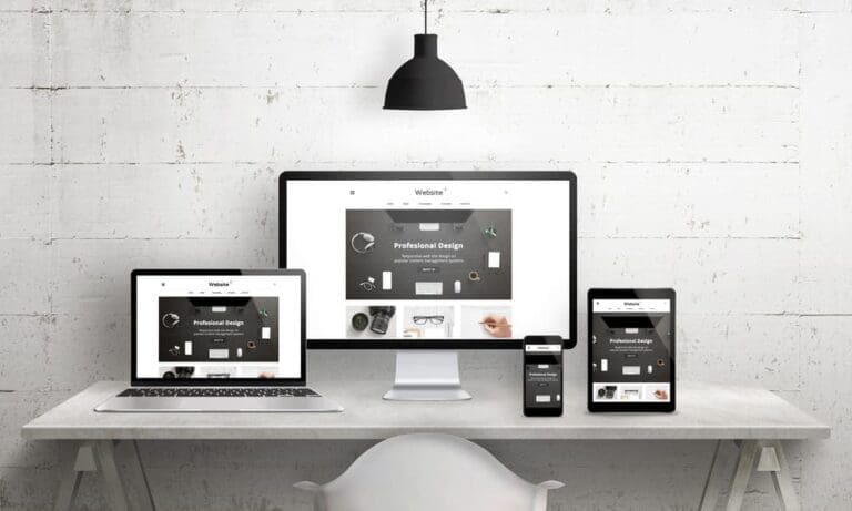 Responsive website displayed on a desktop computer, laptop, tablet and smartphone