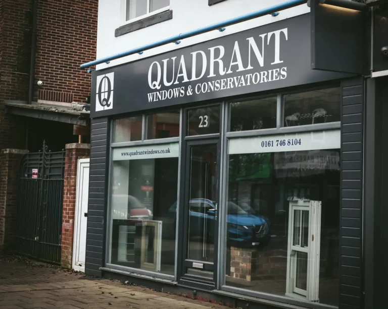 Exterior of the Quadrant Windows and Conservatories showroom with branded signage